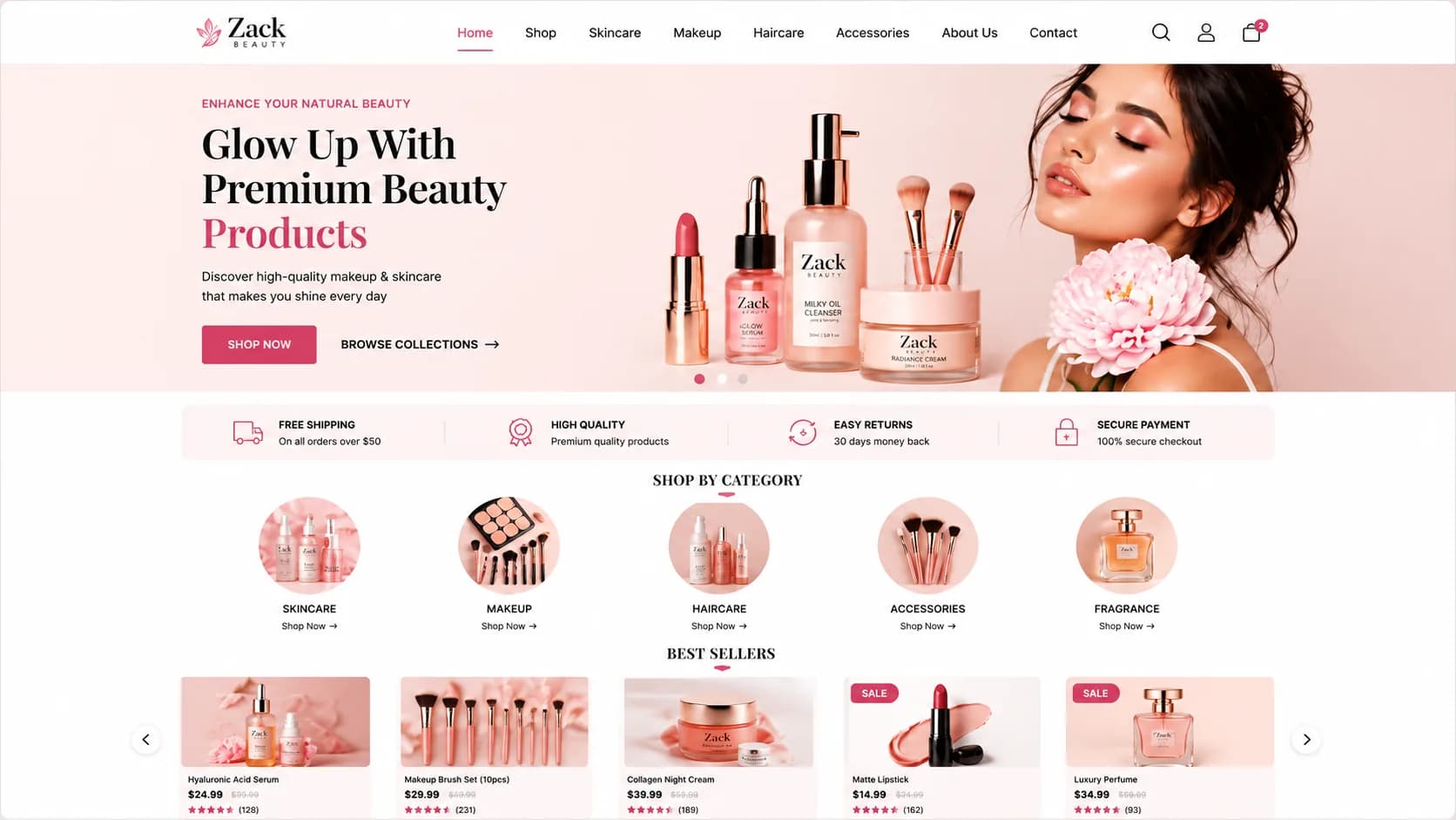 Premium skincare and beauty boutique website
