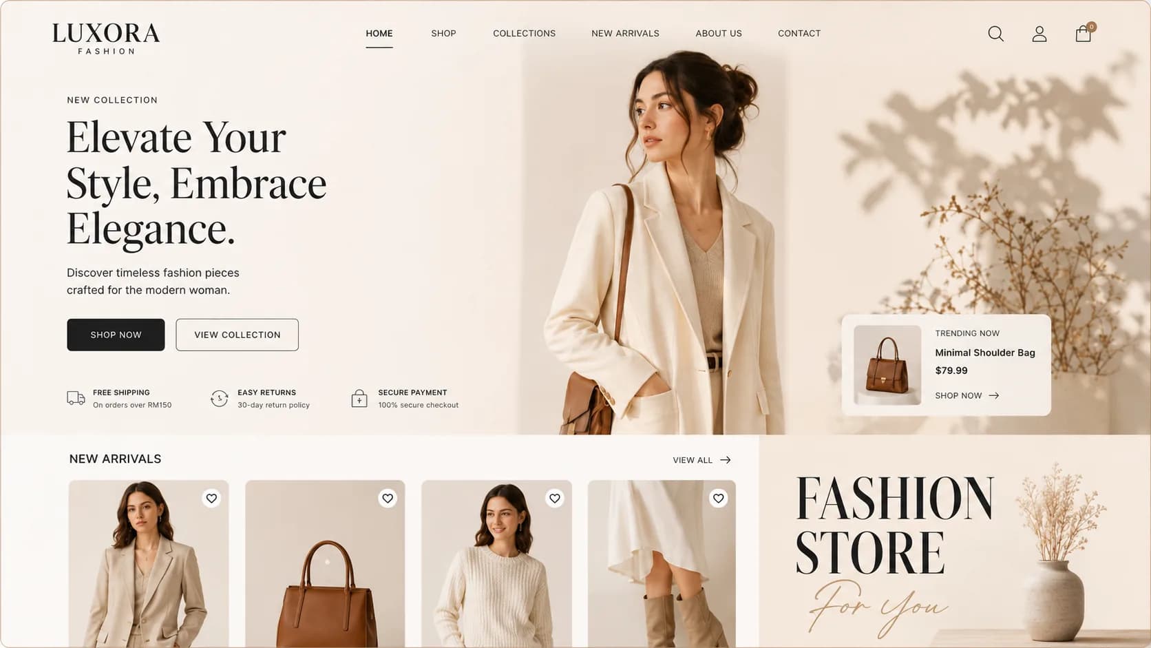 Modern fashion store website interface