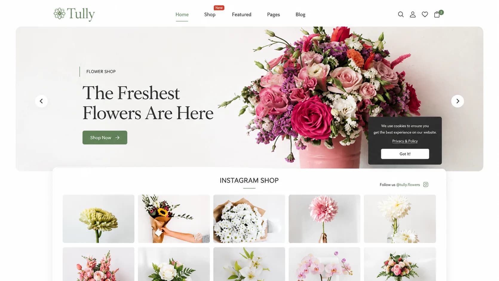 Elegant online flower shop and florist website interface